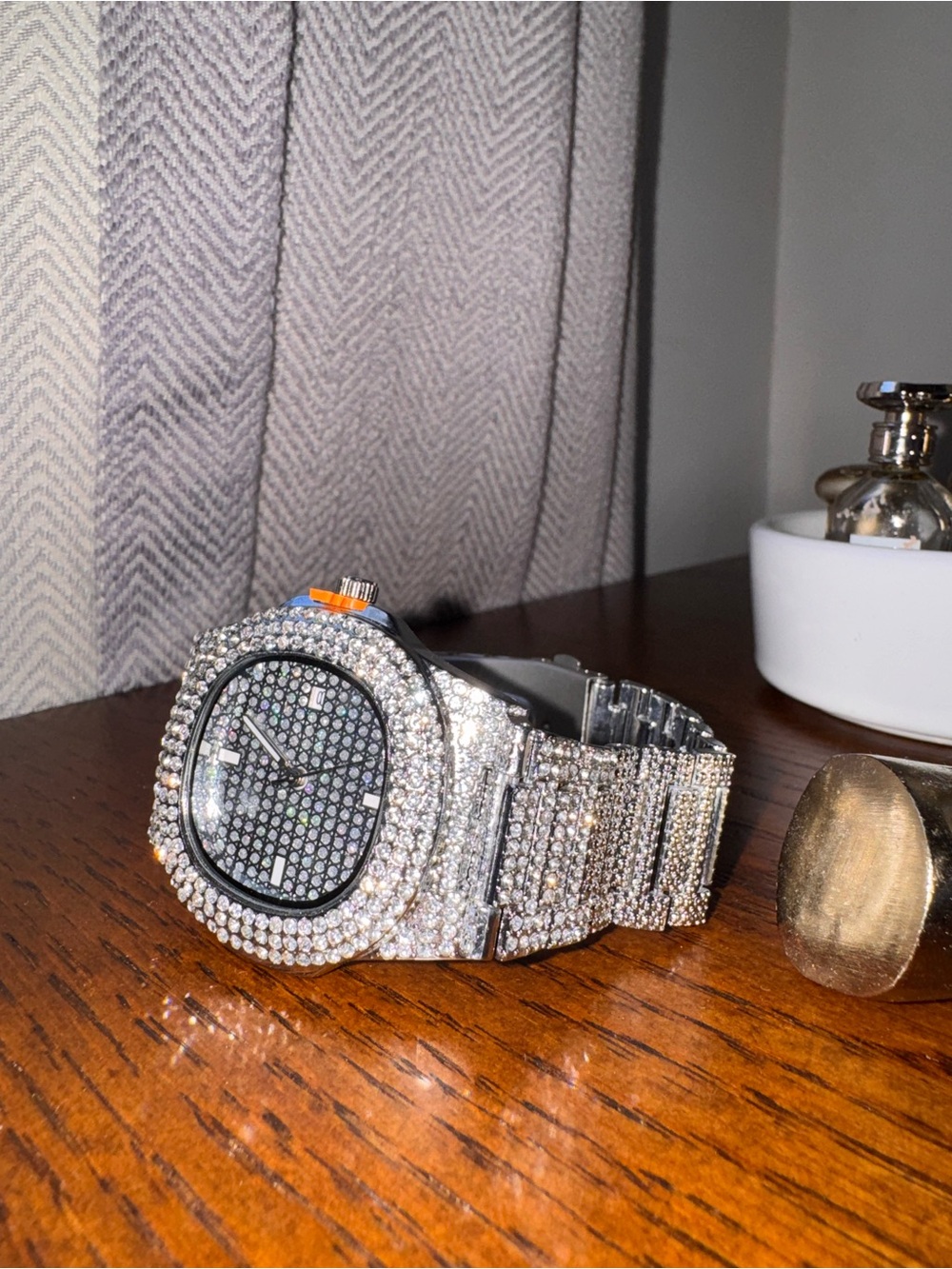 Diamond-Style Silver Men's Bracelet Watch